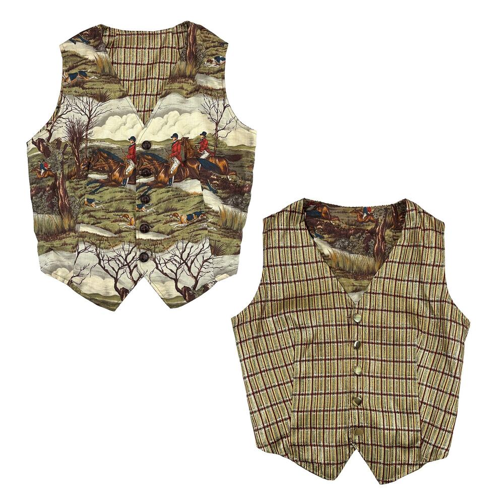 VTG Reversible Equestrian Vest Womens M Fox Hunt Plaid English Country Handmade